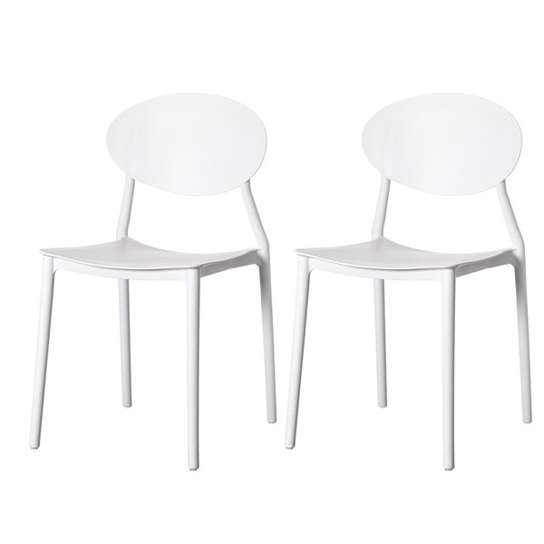 Fabulaxe Modern Plastic Outdoor Dining Chair with Open Oval Back Design, White, PK 2 QI004226.WT.2